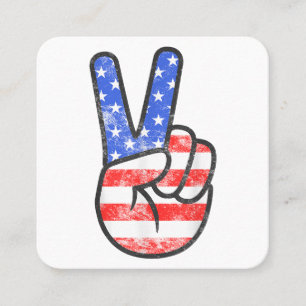 Amerikanska Flagga Fredstecken Hand T-Shirt Four o Fyrkantigt Visitkort