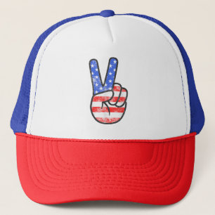 Amerikanska Flagga Fredstecken Hand T-Shirt Four o Keps