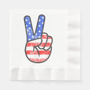 Amerikanska Flagga Fredstecken Hand T-Shirt Four o Pappersservett