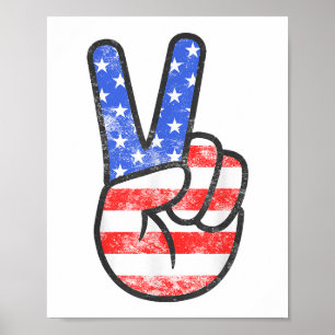 Amerikanska Flagga Fredstecken Hand T-Shirt Four o Poster