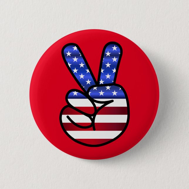 Amerikanska Flagga Fredstecken Patriotic Pin Butto Knapp (Framsida)