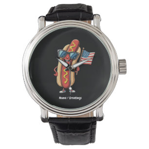 Amerikanska Flagga Funny Hotdog Sunglasses 4:e jul Armbandsur