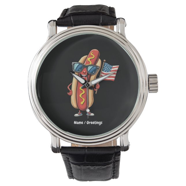 Amerikanska Flagga Funny Hotdog Sunglasses 4:e jul Armbandsur (Framsida)