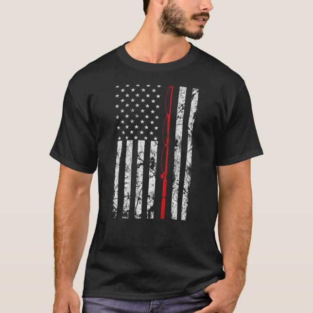 Amerikanska Flagga gåva till Fiskare T Sh T Shirt (Framsida)