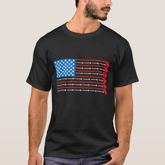 Amerikanska Flagga Golf Klubbs Bollar och sport T Shirt (Framsida)