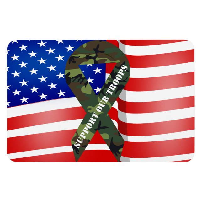 Amerikanska Flagga Grönt Camo stöder våra trupper Magnet (Horisontell)