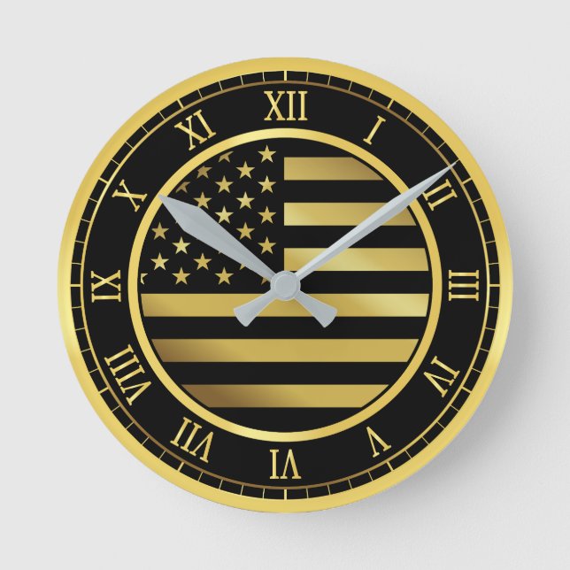 Amerikanska Flagga Guld Rund Klocka (Framsida)