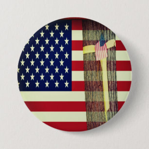 Amerikanska Flagga - Gult Ribbon Support Troops Knapp