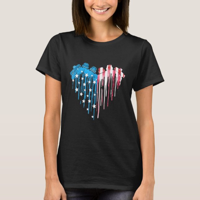 Amerikanska Flagga Heart 4:e Julyy Starrs Cars T Shirt (Framsida)