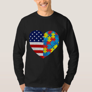 Amerikanska Flagga Heart Autism Awareness Puzzle M T Shirt