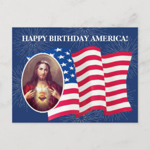 Amerikanska Flagga Heart of Jesus Fireworks Vykort