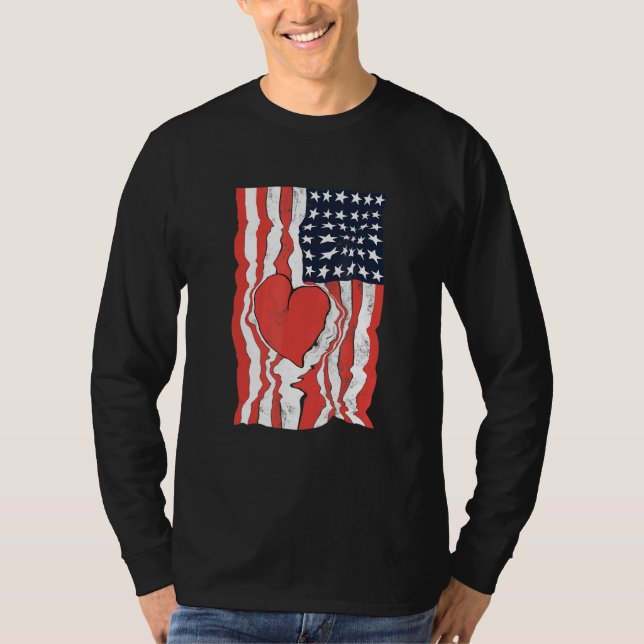 Amerikanska Flagga Heart Patriotic America T Shirt (Framsida)