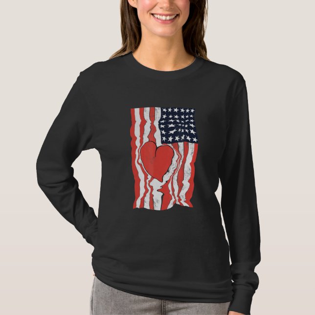 Amerikanska Flagga Heart Patriotic America T Shirt (Framsida)
