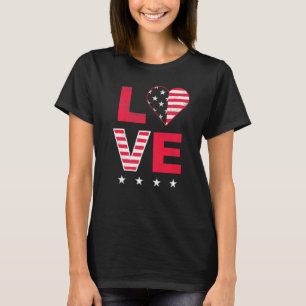 Amerikanska Flagga Heart Rött vitt blått Cute 4:e T Shirt