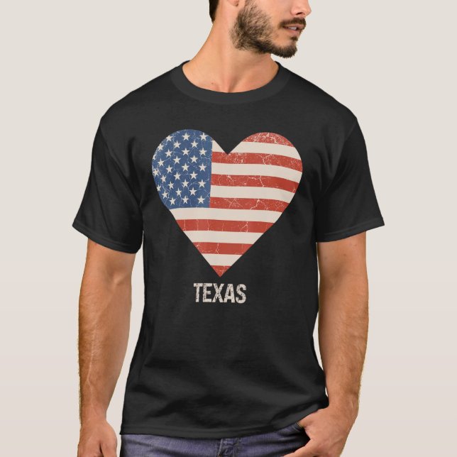 Amerikanska Flagga Heart Texas 4 juli Patriotic US T Shirt (Framsida)
