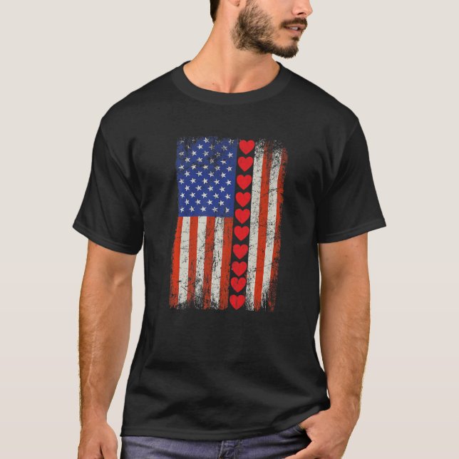 Amerikanska Flagga Hearts T Shirt (Framsida)