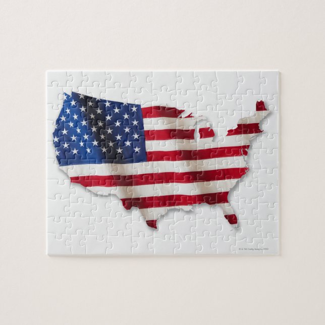 Amerikanska flagga i form av United Stater Pussel (Horisontell)
