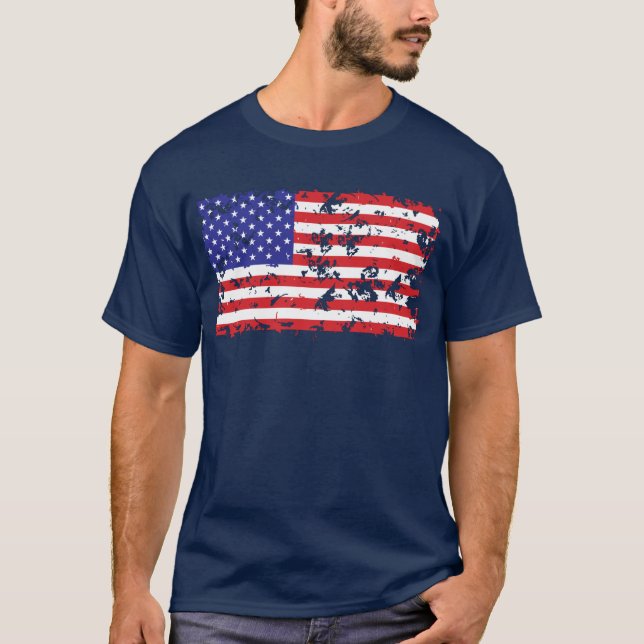 Amerikanska Flagga i Mönster i Distress T Shirt (Framsida)