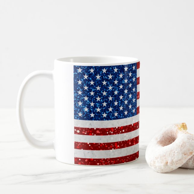 Amerikanska Flagga juli 4:e Glitter Kaffemugg (Med munk)
