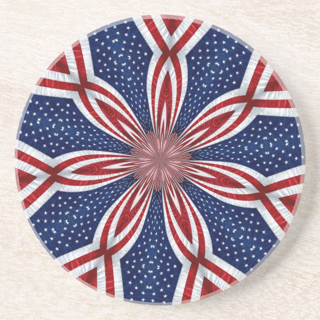 Amerikanska Flagga Kaleidoscope Abstrakt 1 Underlägg Sandsten (Framsidan)