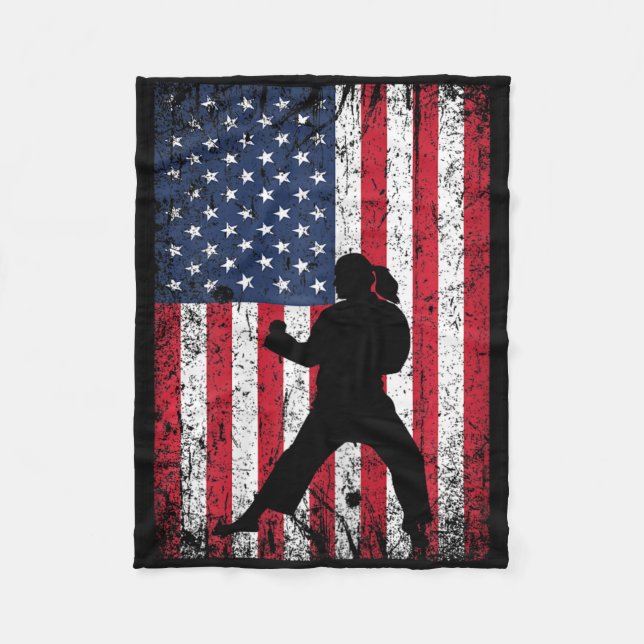 Amerikanska Flagga Karate 4:e juli Patriotic Gir Fleecefilt (Framsidan)