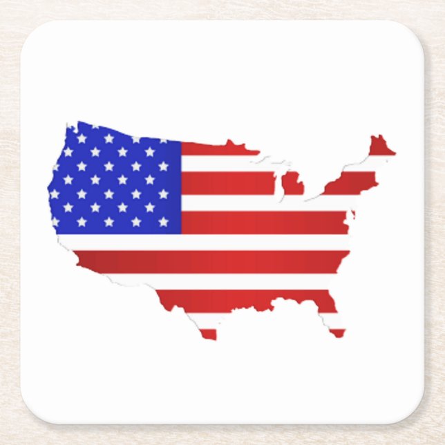 Amerikanska Flagga Karta i Förenta staterna Underlägg Papper Kvadrat (Framsidan)
