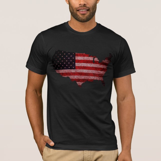 Amerikanska Flagga Karta Tee Shirt (Framsida)