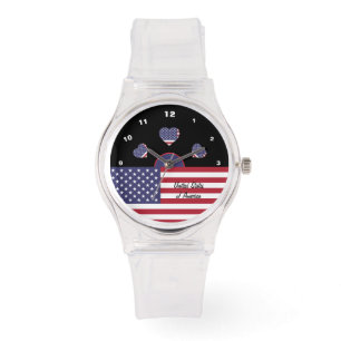 Amerikanska Flagga-klocka, Hearts mode, USA/sport Armbandsur