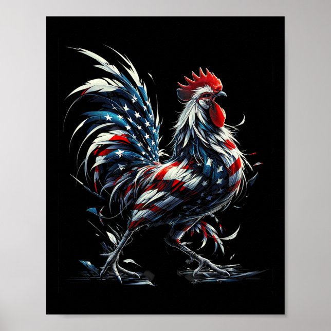 Amerikanska Flagga-kycklingar 4:e juli-djur Poster (Framsidan)