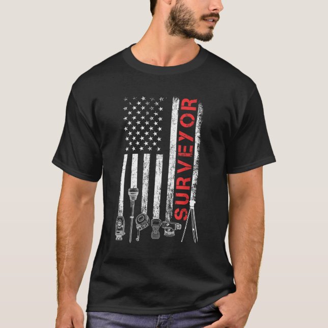 Amerikanska flagga land Surveyor Survying puninee T Shirt (Framsida)