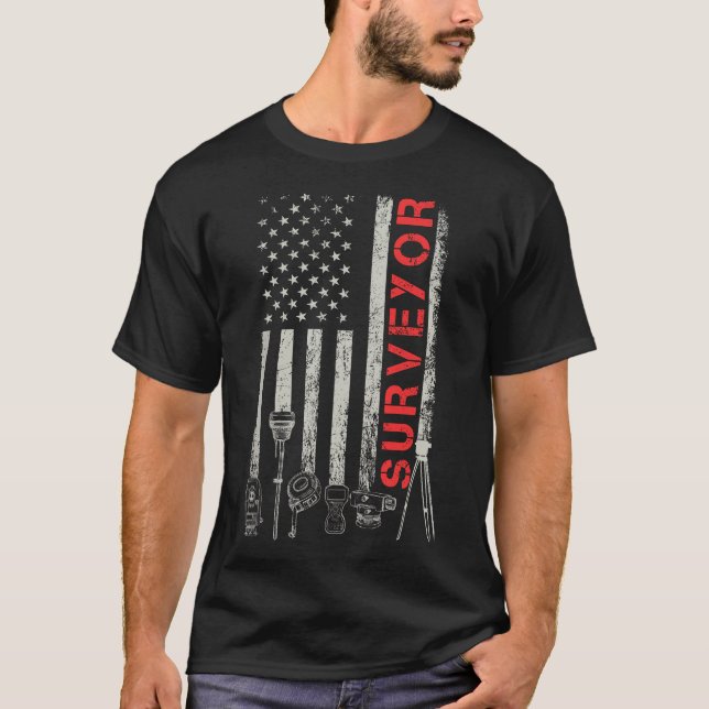 Amerikanska flagga land Surveyor Survying puninee T Shirt (Framsida)
