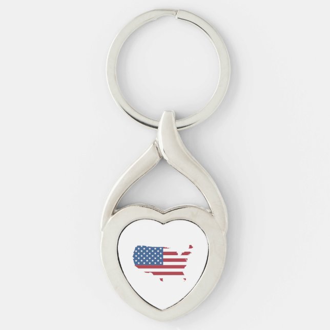 Amerikanska flagga land twisted heart silverfärgad nyckelring (Framsidan)