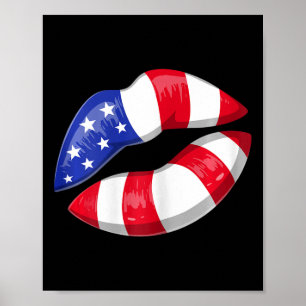 Amerikanska Flagga Läppar 4 juli Patriotic Poster
