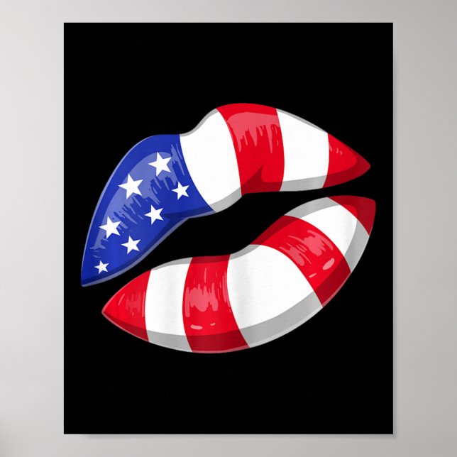 Amerikanska Flagga Läppar 4 juli Patriotic Poster (Framsidan)