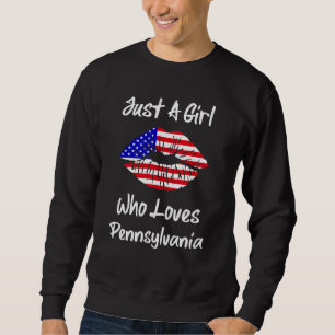 Amerikanska Flagga Läppar Bara en flicka som Kärle Lång Ärmad Tröja