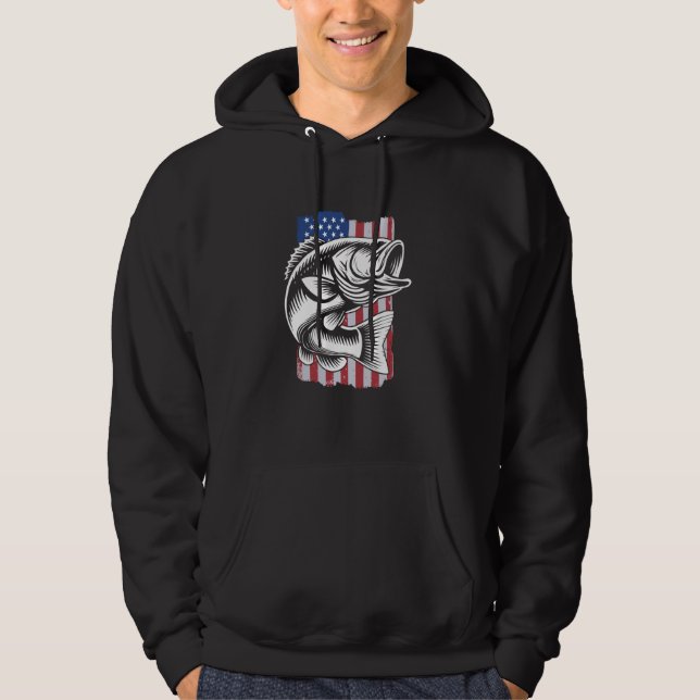 Amerikanska Flagga Largemouth Bass Fishing Hoodie (Framsida)
