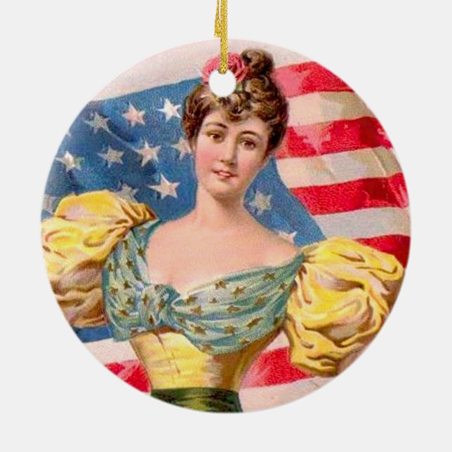 Amerikanska Flagga Liberty Independence Julgransprydnad Keramik (Baksidan)