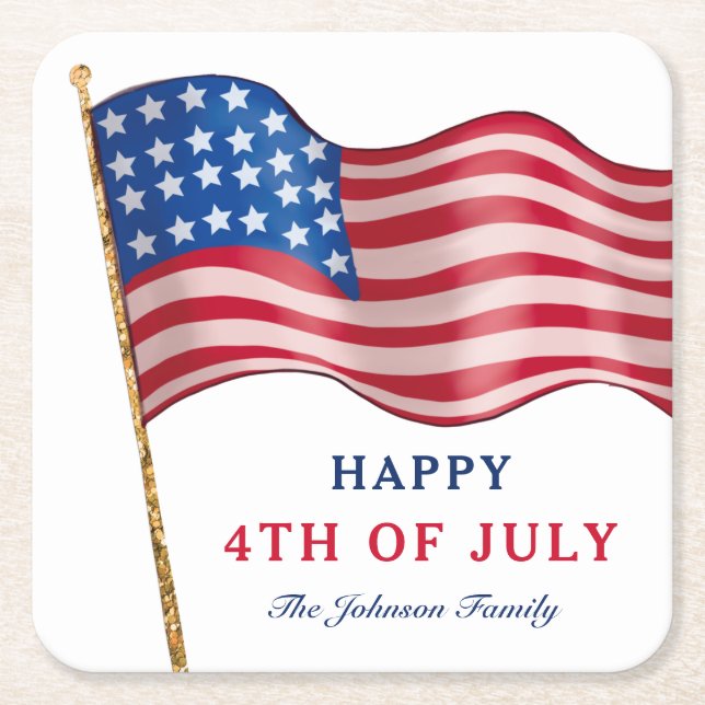 Amerikanska Flagga Lycklig 4 juli Underlägg Papper Kvadrat (Framsidan)