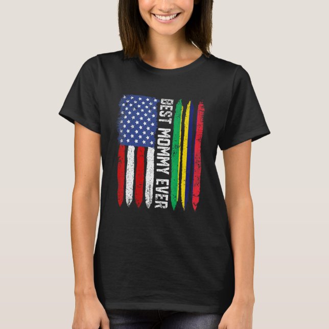 Amerikanska Flagga & Mauritius Flagga Best Mamma n T Shirt (Framsida)