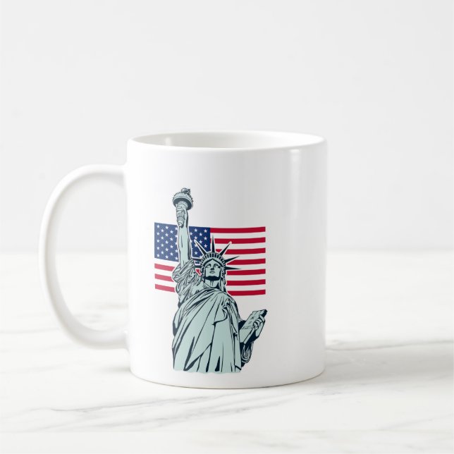 Amerikanska Flagga med Dam Liberty Kaffemugg (Vänster)