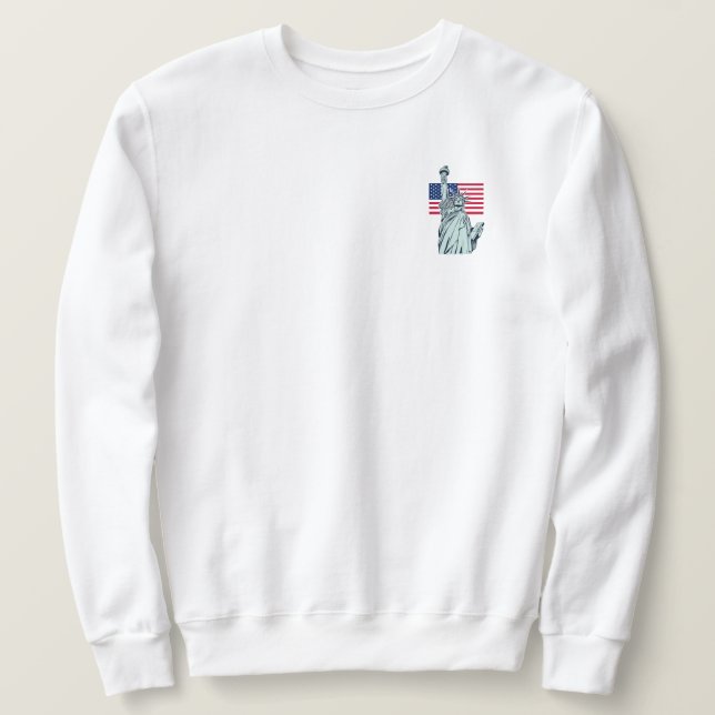Amerikanska Flagga med Dam Liberty Lång Ärmad Tröja (Design framsida)