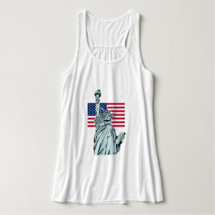 Amerikanska Flagga med Dam Liberty plus storlek T- Linne Med Racerback