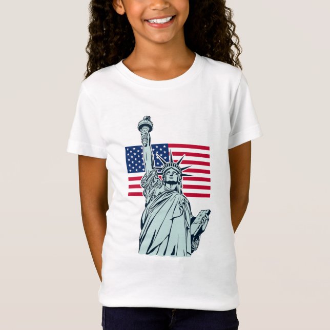 Amerikanska Flagga med Dam Liberty T-Shirt (Framsida)