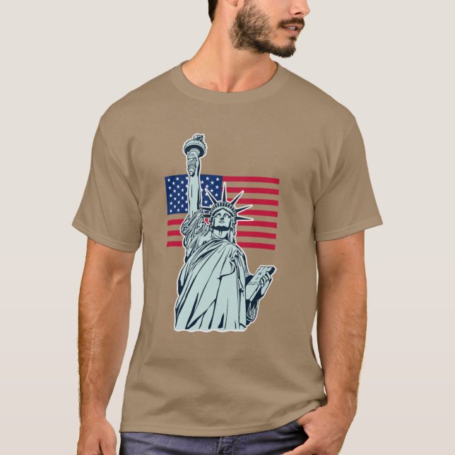 Amerikanska Flagga med Dam Liberty T-Shirt (Framsida)