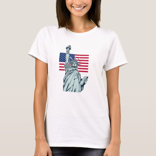 Amerikanska Flagga med Dam Liberty T Shirt (Framsida)