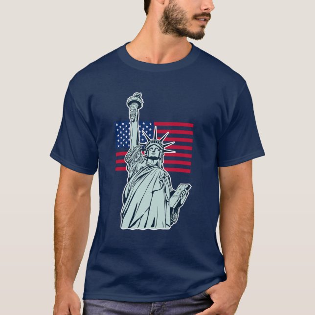 Amerikanska Flagga med Dam Liberty T-Shirt (Framsida)