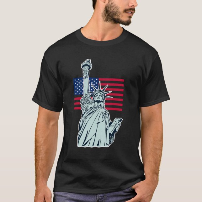 Amerikanska Flagga med Dam Liberty T-Shirt (Framsida)
