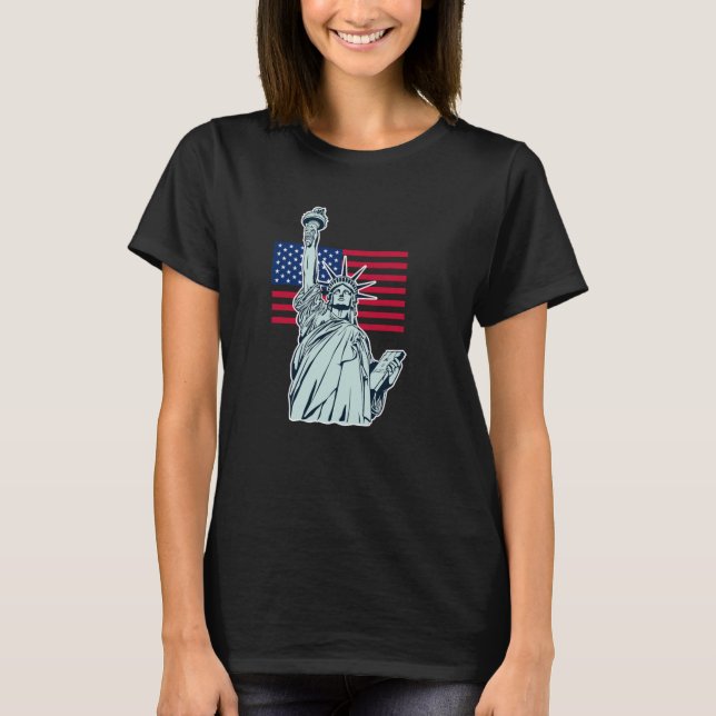 Amerikanska Flagga med Dam Liberty T-Shirt (Framsida)
