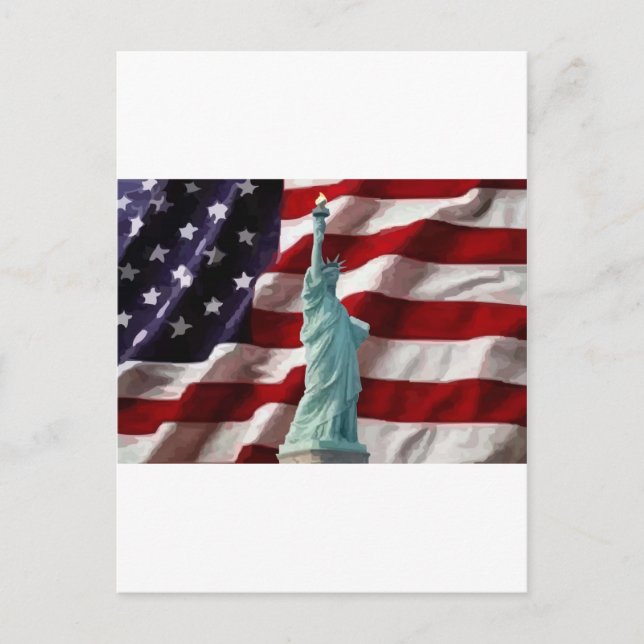 Amerikanska Flagga med Dam Liberty Vykort (Framsida)