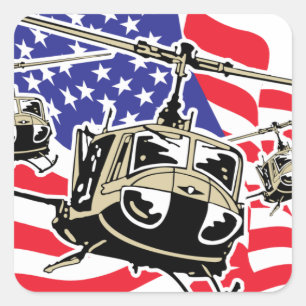 Amerikanska Flagga med helikoptrar Fyrkantigt Klistermärke